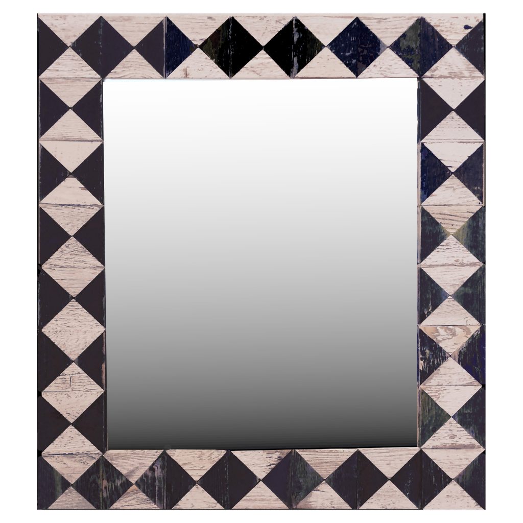 Black & White Diamond Pattern Barnwood Mirror